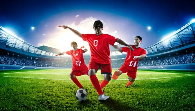 축구장에 축구 선수들